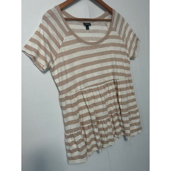 Torrid Peplum Tee Shirt Tan White Striped Babydoll Top Short Sleeve Casual 1X - Picture 4 of 10